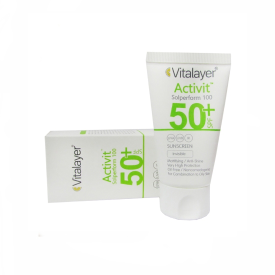  کرم ضد آفتاب بی رنگ ويتالير SPF50 مناسب پوست چرب