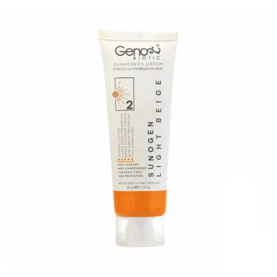 کرم ضد آفتاب رنگی ژنو بایوتیک SPF50 مخصوص پوست چرب و مختلط حجم 50 میلی لیتر